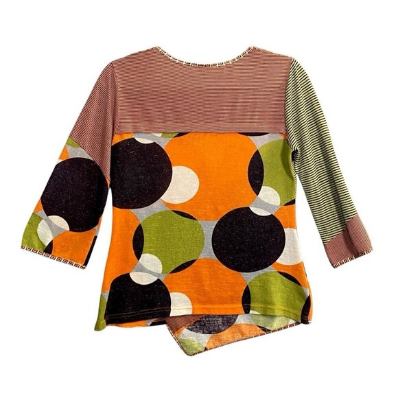 Anac by Kimi Women Top Size M Orange 3/4 Sleeves 60s Art to Wear Circles 2-29 - Picture 2 of 10